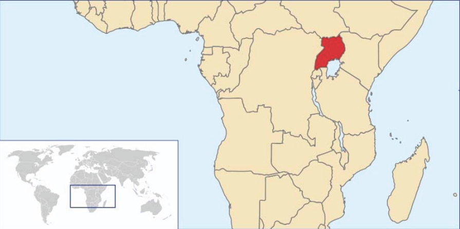 Uganda - umístnění na mapě světa